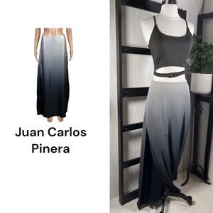Juan Carlos Pinera Gray To Black Silk Ombre Dip Dye Side Slit Maxi Skirt Size M